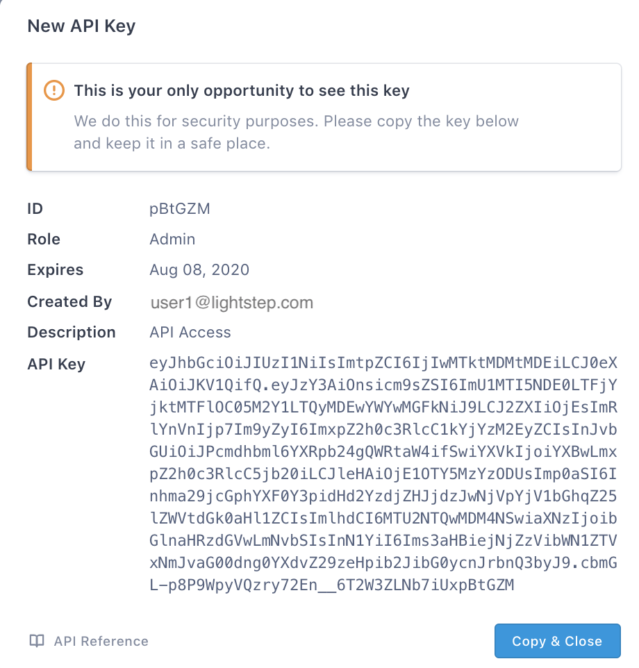Create and manage API keys | Lightstep Observability Learning Portal