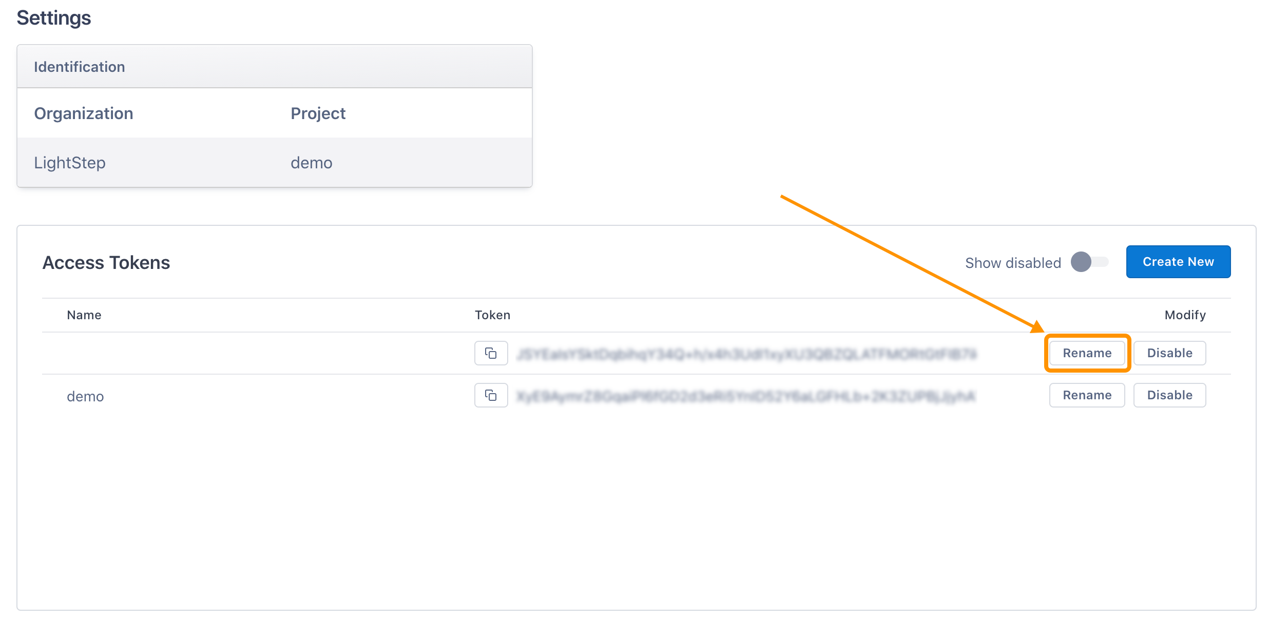 Create and manage access tokens | Lightstep Observability Learning Portal