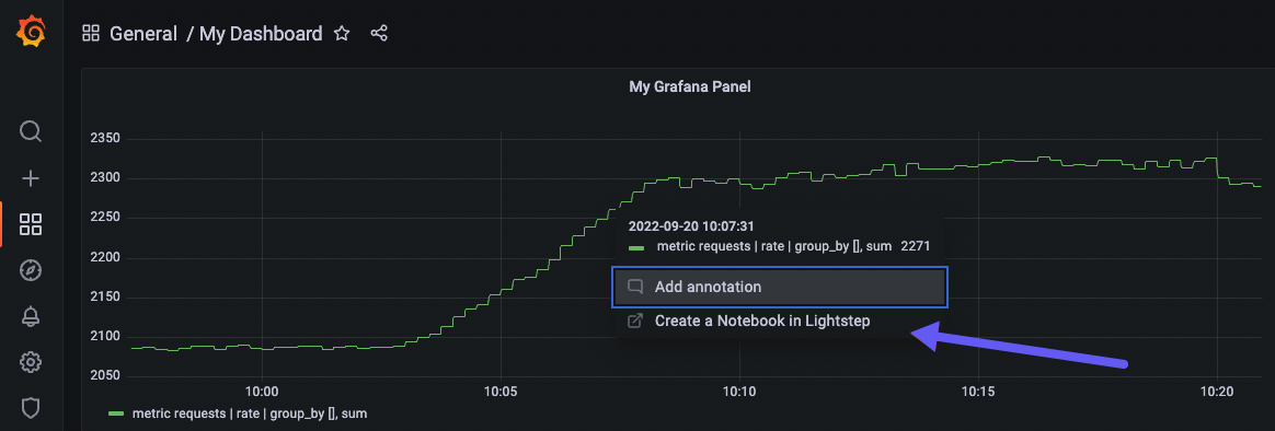 Open a notebook from Grafana