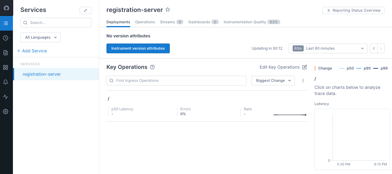 Service page displays the registration-server service.