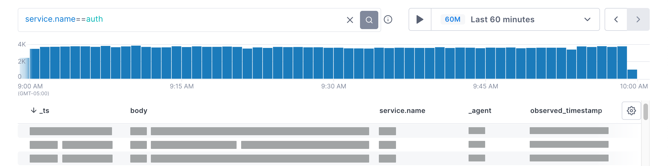 Filter logs in the search box