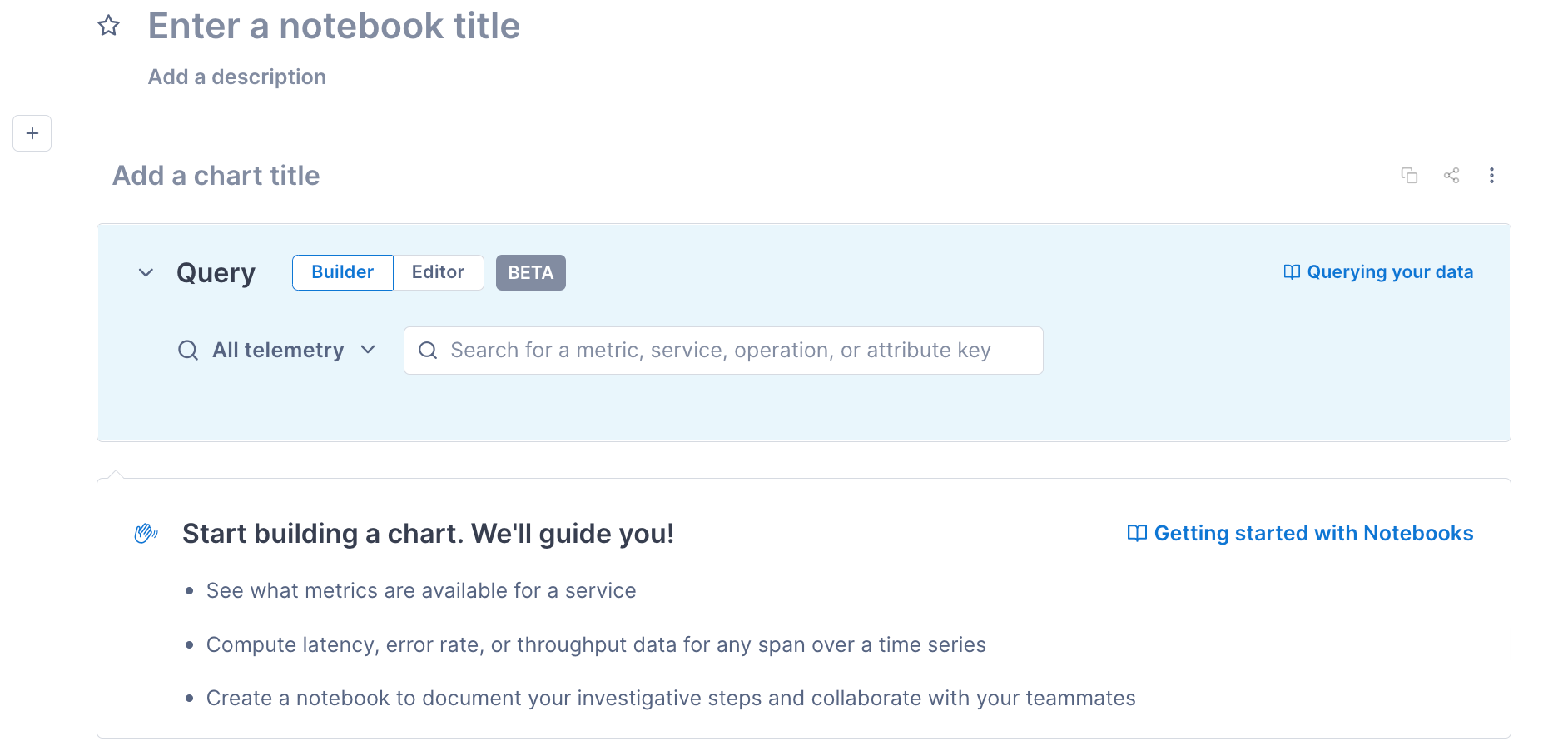 New notebooks have no title and no charts.