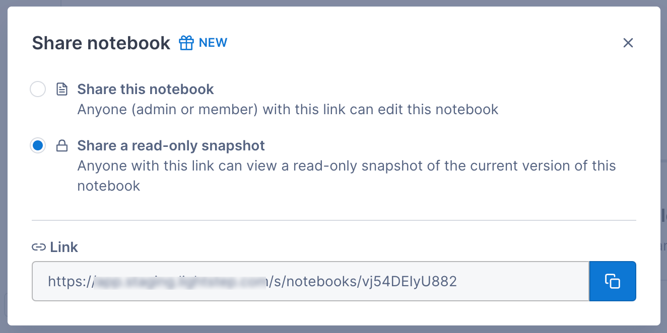 Dialog displays the read-only option and the shareable link.