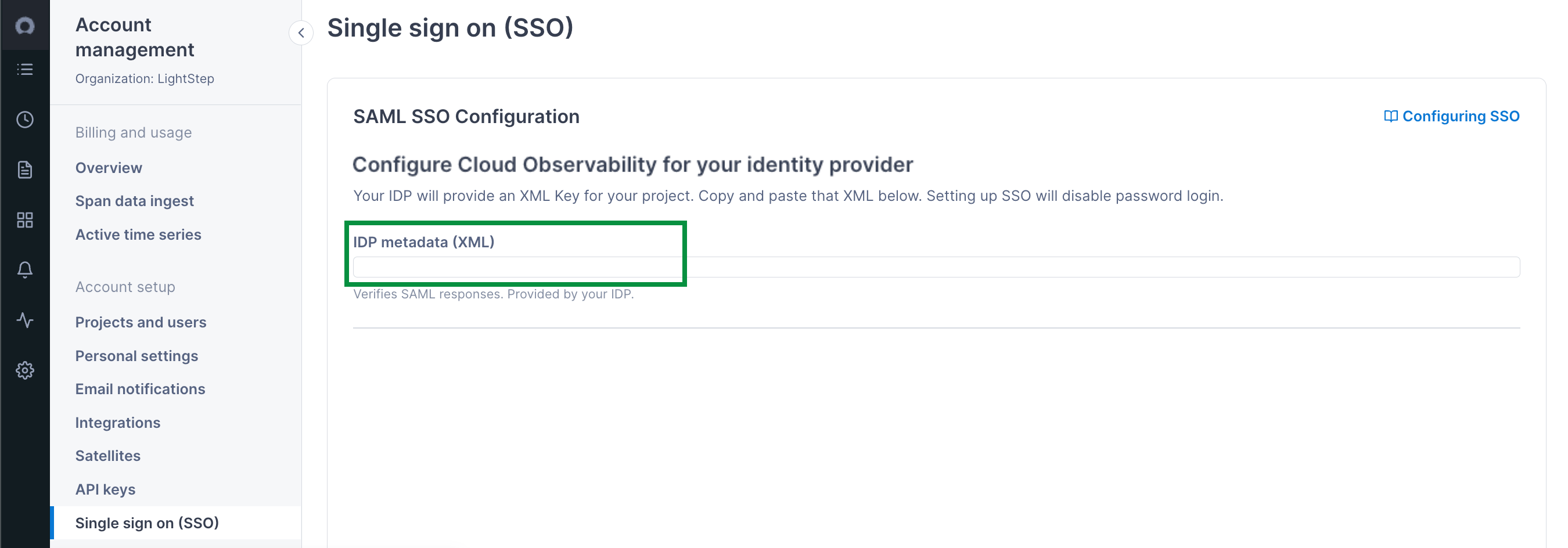 SSO configuration in Lightstep Observability
