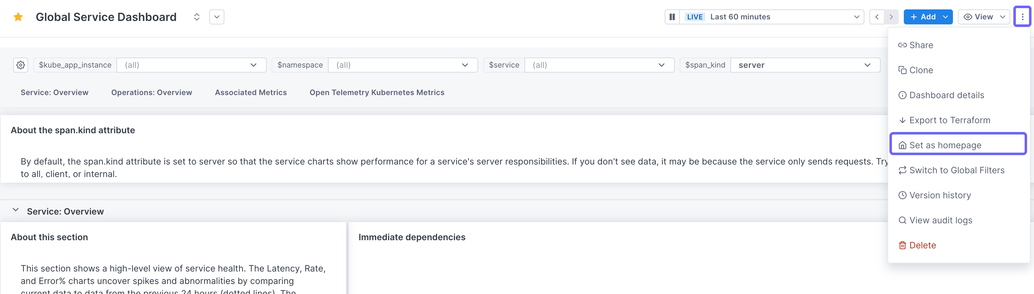 Box highlights the More icon with the Set as homepage option.