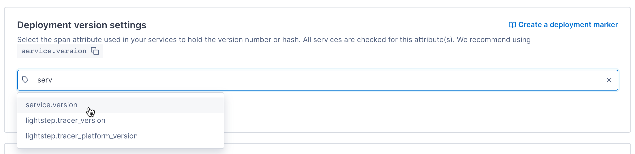 User selects the service.version attribute.