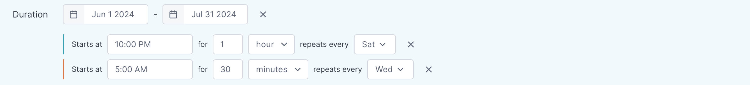 Recurring snooze rule with two occurences.