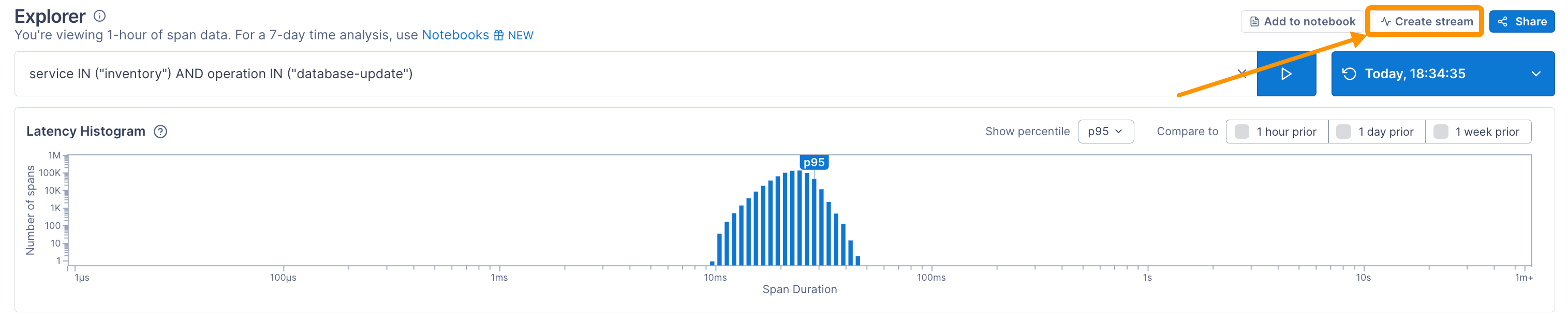 Arrow points to Create Stream button.