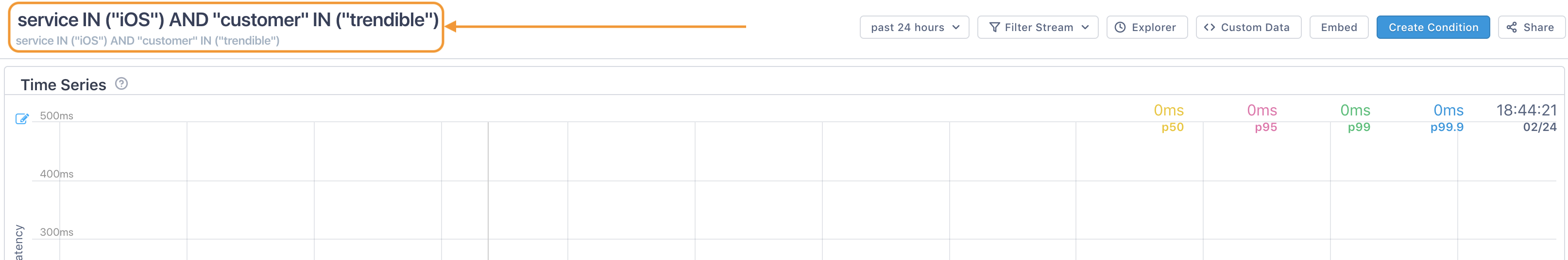 Arrow points to the default Stream name.