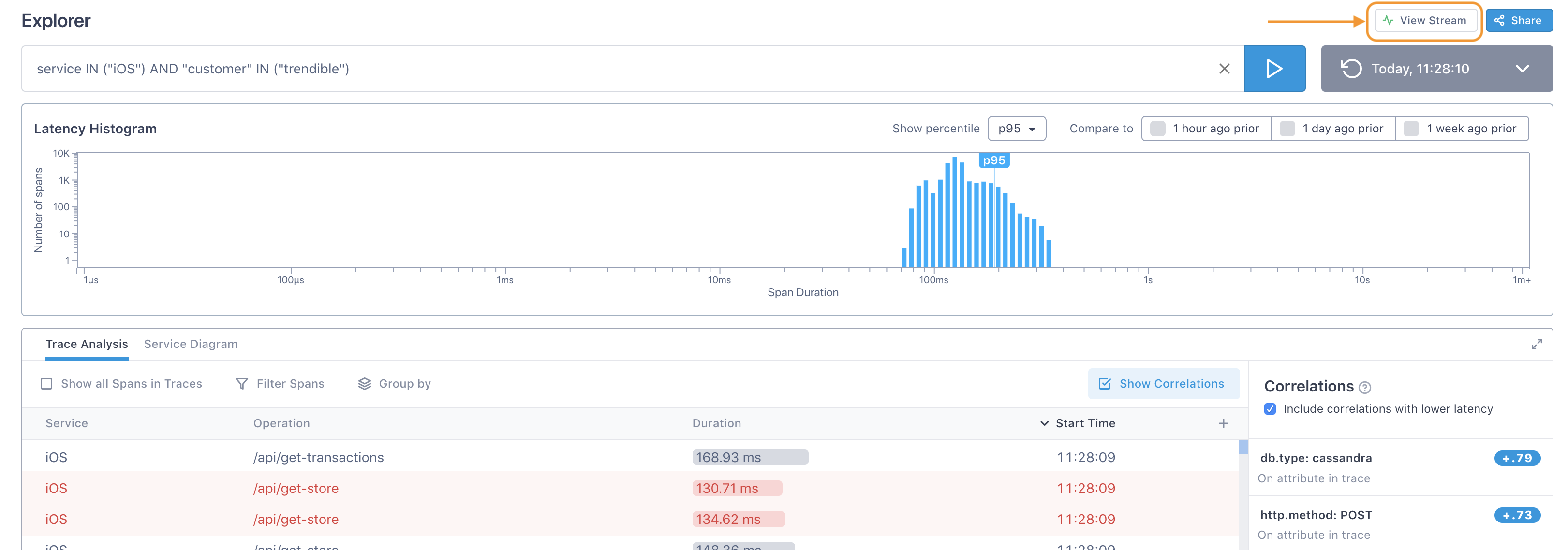 Arrow points to View Stream button.