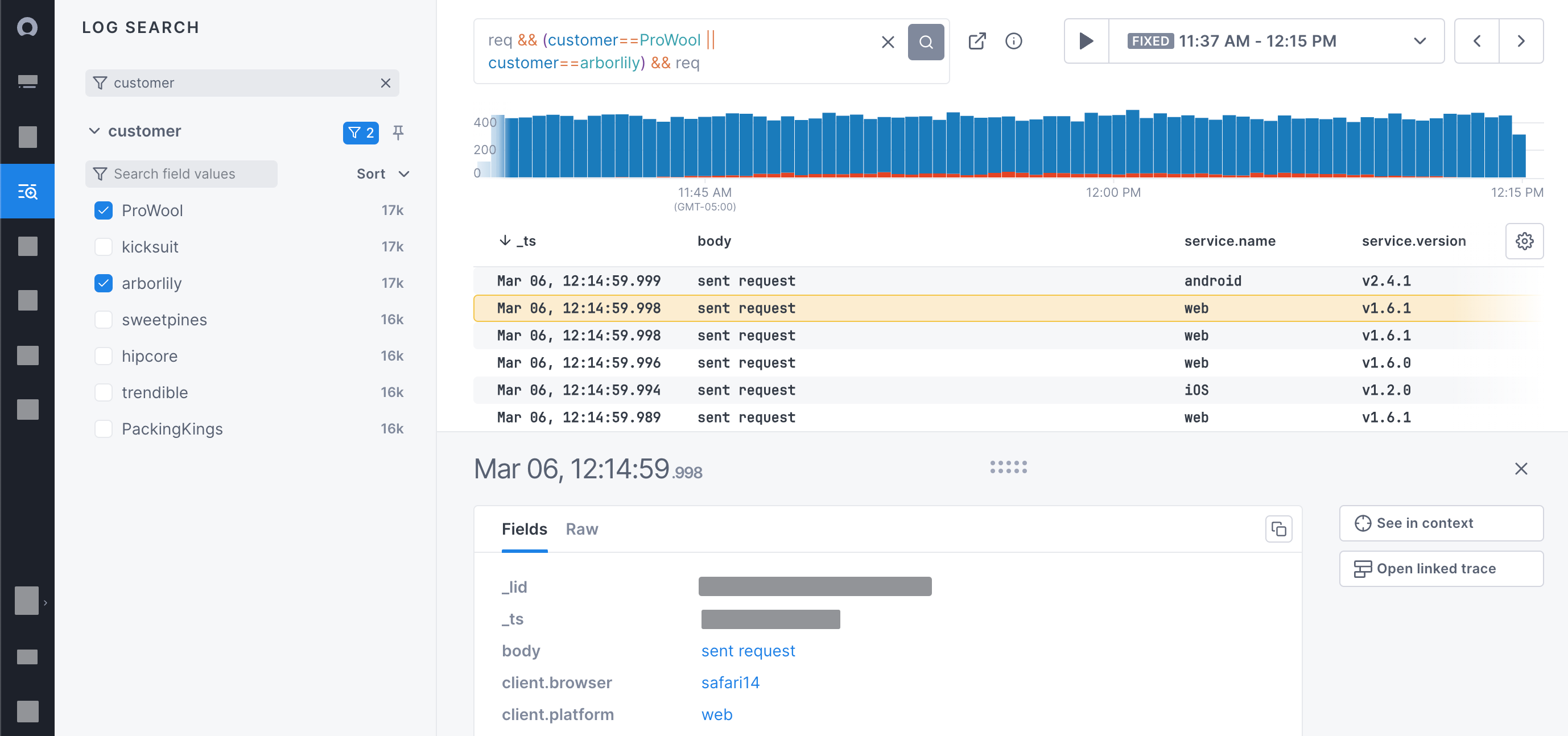 Explore the logs tab