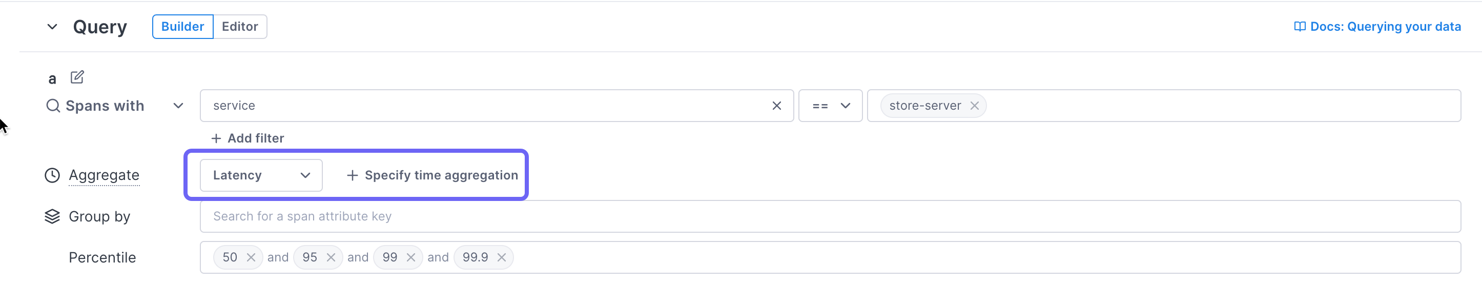Box highlights the option to specify a time aggregation in the UQB.