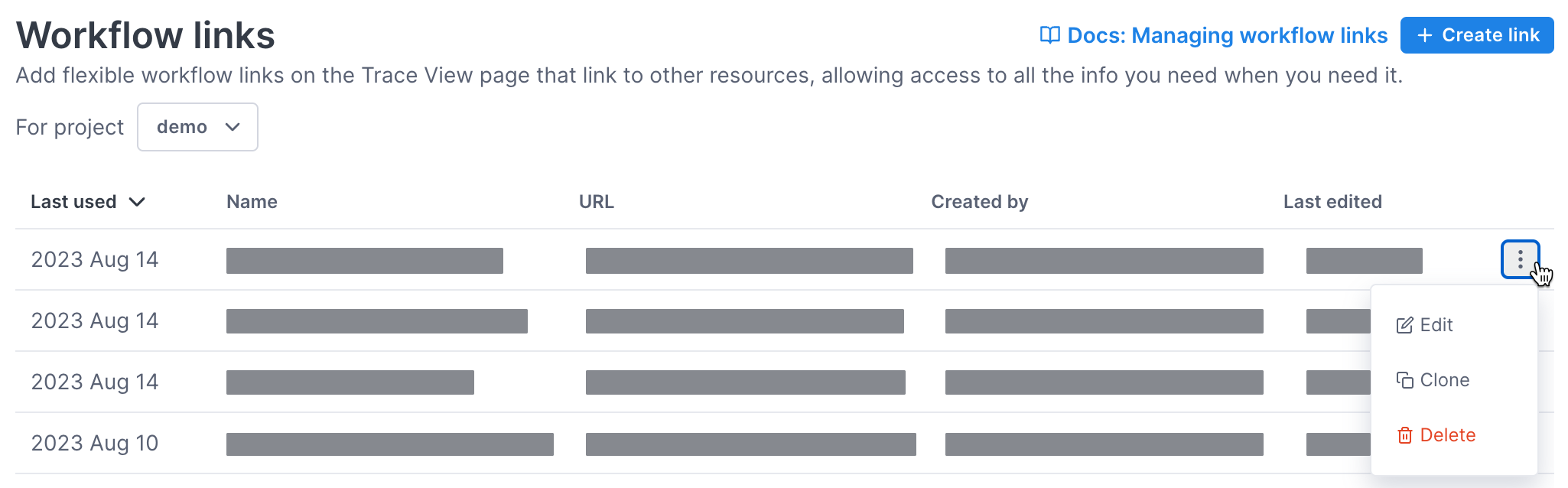 Manage Workflow Links in Settings.